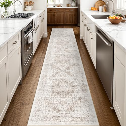 2'6"x12 Washable Runner Rug: Vintage Non-Slip Rug for Kitchen IvoryBeige - color: Ivory/Beige, size: 2'6" x 12' (Runner)