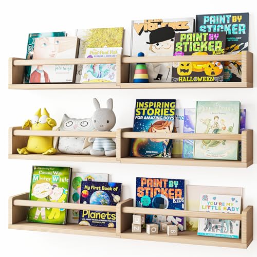 Fixwal Floating Nursery Book Shelves for Wall, 32in, Set of 3, Natural Wood - color: Natural, size: 32inches