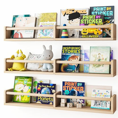 Fixwal Floating Nursery Book Shelves for Wall, 32in, Set of 3, Natural Wood - color: Natural, size: 32inches