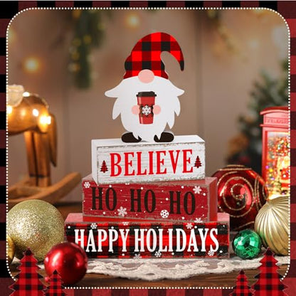 Geelin 4 Pcs Christmas Wooden Table Decorations Gnome Tabletop Centerpieces - style: Gnomes