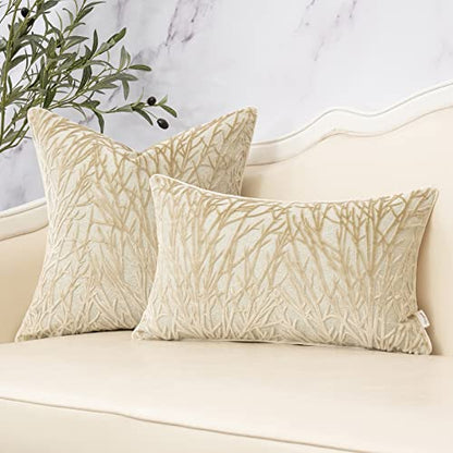 Yangest Beige Throw Pillow Cover Velvet Cushion Cover Branches Rectangular Neutral Pillowcase for Sofa Couch Bedroom Living Room, 12x20 Inch - color: Beige, size: 20" x 12" (Pack of 1)