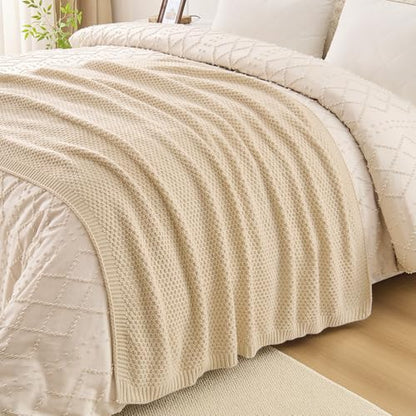 Beige Throw Blanket, Moss Knit, 50" x 60", Ivory Beige - color: Moss-beige, size: 50"x60"