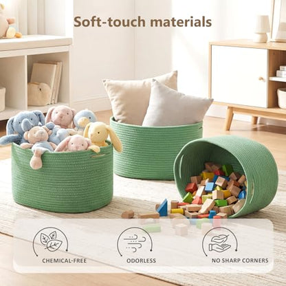 ECDYQXVU 15x10x9 Inch Woven Cotton Rope Storage Basket, 3 Pack - color: Green, size: 3 Pack