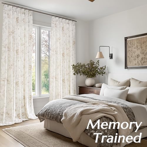 84 Inch Linen Curtains Beige Tan Floral Pattern Pinch Pleat Drapes Bedroom - color: Coffee, size: 40"W x 84"L (Pack of 2)