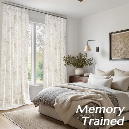 84 Inch Linen Curtains Beige Tan Floral Pattern Pinch Pleat Drapes Bedroom - color: Coffee, size: 40"W x 84"L (Pack of 2)