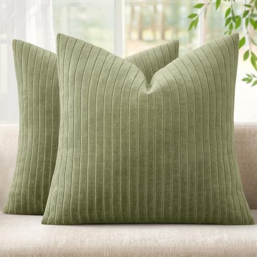 MIULEE Set of 2 Sage Green Textured Striped Throw Pillow Covers 18x18 Inch - color: Sage Green, size: 18" x 18" (Pack of 2)