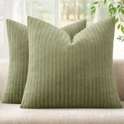 MIULEE Set of 2 Sage Green Textured Striped Throw Pillow Covers 20x20 Inch - color: Sage Green, size: 20" x 20" (Pack of 2)