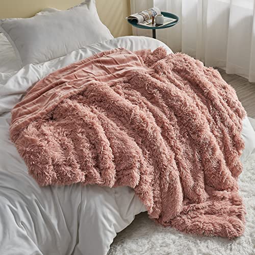 GONAAP Fuzzy Faux Fur Throw Blanket for Couch, Pink, 50"x60" - color: Pink, size: Throw(50"x60")