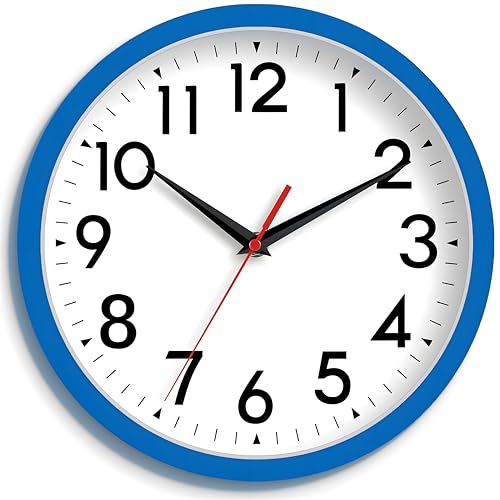 DAXSMY 8 Inch Wall Clock, Battery Operated Silent Non Ticking - color: H-blue, size: 8"