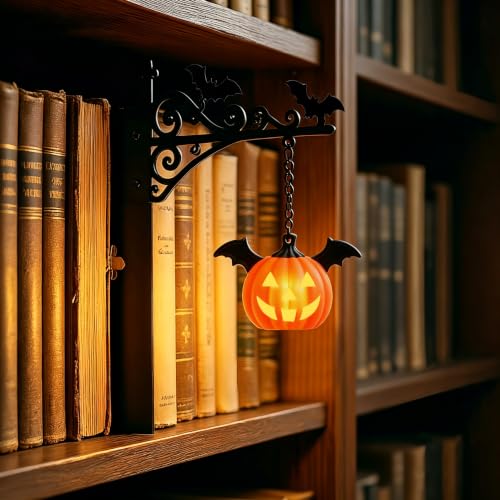 Halloween Lights Mini Lantern for Book Shelf,Pumpkin Hanging Lamp Book Ends - color: Orange Pumpkin