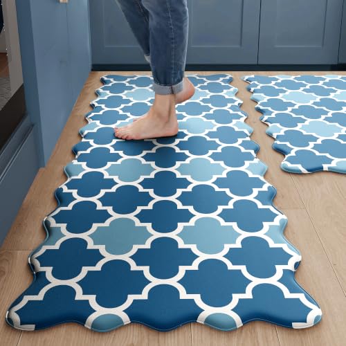 Arenarug Scalloped Trellis Kitchen Mats for Floor, Navy Blue Kitchen Rugs - color: Coastal Blue, size: 17.3"x30"+17.3"x47"