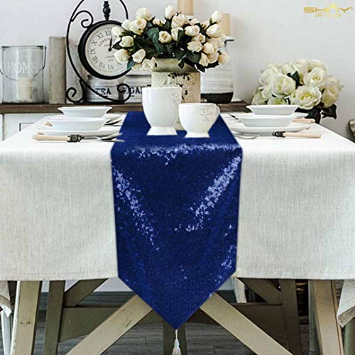 ShinyBeauty Sequin Table Runner Navy Blue Sequins Table Linen Elegant Runners for Rectangle Table Navy 12x72-Inches Glitter Table Cover Birthday Party Supplies - color: Navy Blue, size: 12x72