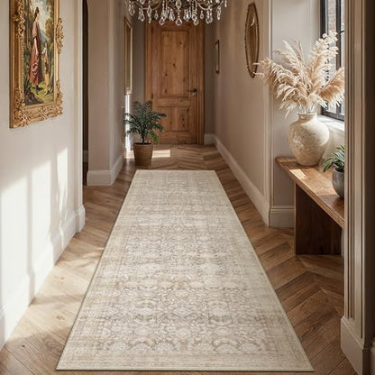 Beige 3x8 Runner Rug Neutral Distressed Carpet - color: Accent | Beige, size: 3' x 8' (Runner)
