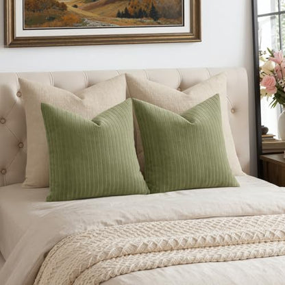 MIULEE Set of 2 Sage Green Textured Striped Throw Pillow Covers 18x18 Inch - color: Sage Green, size: 18" x 18" (Pack of 2)