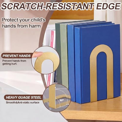 Chunful 6 Pcs Gold Metal BookEnds Shelves, 7.5 x 5.75 x 3.5 in - color: Gold, size: 7.5*5.75*3.5inch