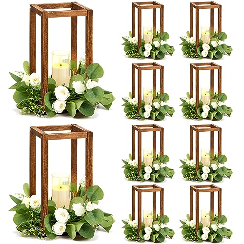 Sabary 10 Sets/ 20 Pcs Wooden Lantern Centerpieces with Candles, Caramel - color: Black