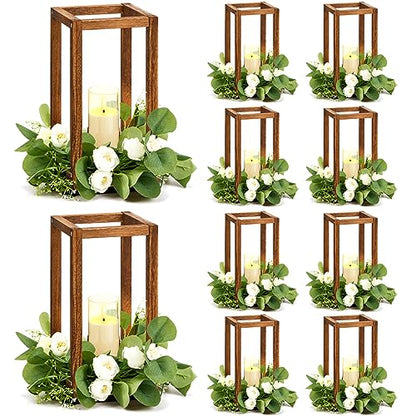 Sabary 10 Sets/ 20 Pcs Wooden Lantern Centerpieces with Candles, Caramel - color: Black