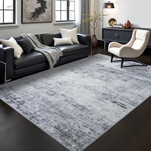 Toneed Washable 5x8 Grey Area Rug with Non-Slip Backing for Living Room - color: Light Neutral Gray, size: 5' x 8' (Rectangular)