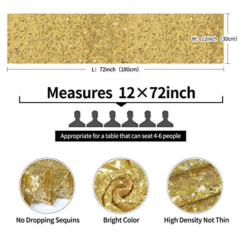 Pufogu 12 x 72 inches Gold Sequin Table Runner, 2 Packs - color: Gold