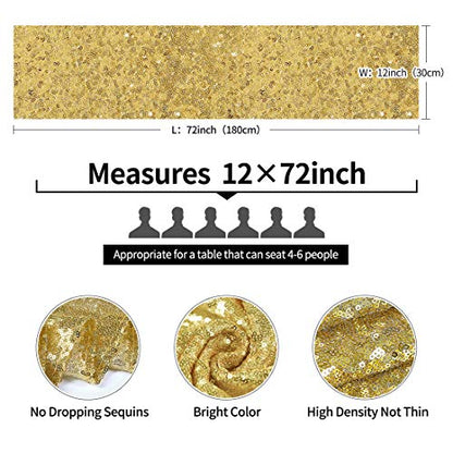 Pufogu 12 x 72 inches Gold Sequin Table Runner, 2 Packs - color: Gold