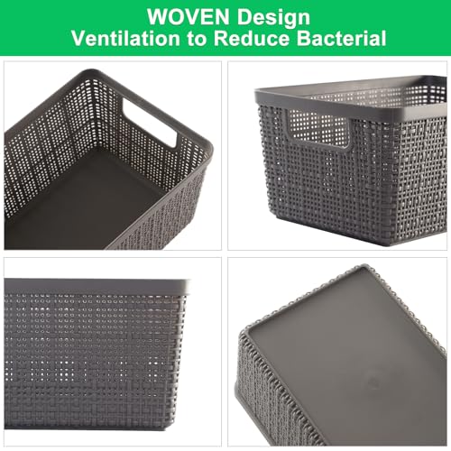 6 Pack Plastic Storage Baskets with Lid,Grey Stackable Bins - color: Grey