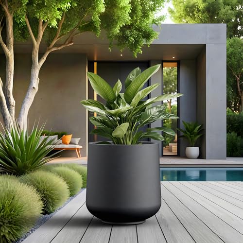 Kante Black Concrete Planter 16.5" Dia All-Weather Round Large Pot - color: Black, size: 16.5” Dia