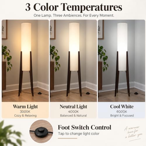 50 Inch Tall Tripod Floor Lamp Suit for Living Room,Walnut Wood Finish - color: Walnut Wood