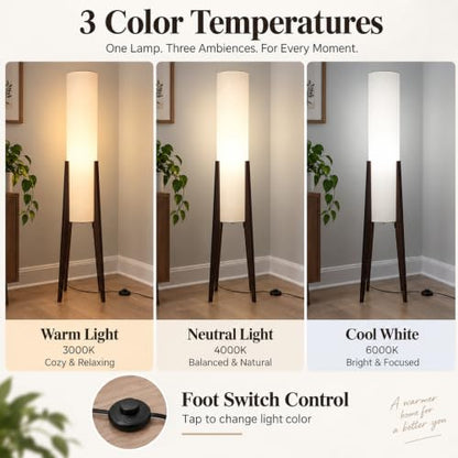 50 Inch Tall Tripod Floor Lamp Suit for Living Room,Walnut Wood Finish - color: Walnut Wood