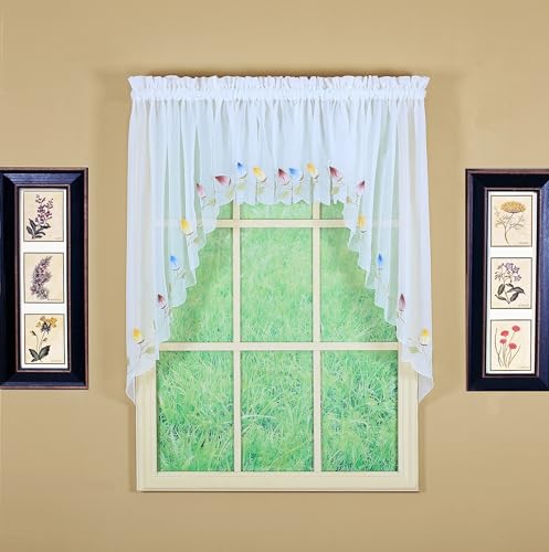 Today's Curtain,Vineyard 3-D Appliqué,Swag 38", White, 60" W x 38" L - color: White, size: 60"W x 38"L (Pack of 1)