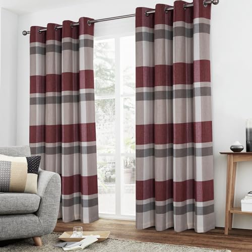 always4u 100% Blackout Plaid Curtains for Bedroom Living Room Woolen Look Black Tartan Grommet Thermal 2 Panels 45 * 84 Red Beige - color: Red Beige, size: 45"W x 84"L (Pack of 2)