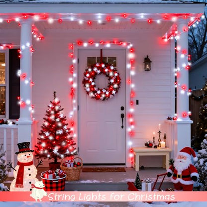 JMEXSUSS 2 Pack 100 LED Red and White Christmas Lights Outdoor, Each 33FT - color: Red White, size: 200 LED