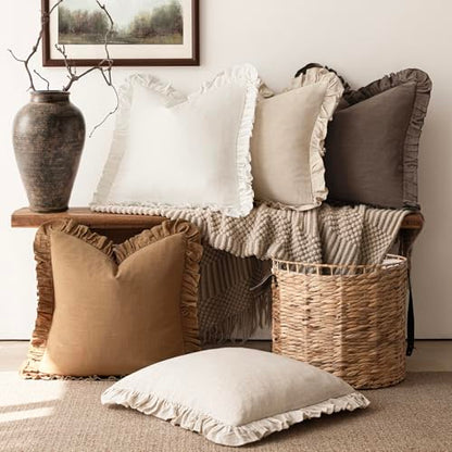 Foindtower Linen Fringe Ruffle Throw Pillow Covers 18×18 Inch Orange Brown - color: Hazel, size: 18" x 18" (Pack of 2)