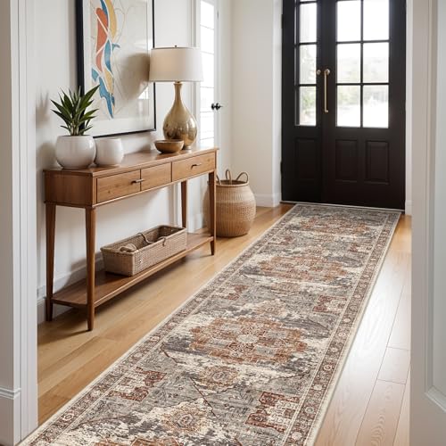 RUUGME Washable 3X14 Runner Rugs - Large Boho Rugs for Living Room Stain Resistant Carpet Vintage Tribal Rugs for Bedroom Kitchen Bathroom Non Slip Backing Home Decor Floor Decoration Mat 3X14 Brick - color: Brick, size: 3' x 14' (Runner)