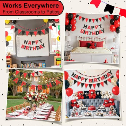 Pre-Strung Felt Happy Birthday Banner Red Black Garland Set - color: Black Red
