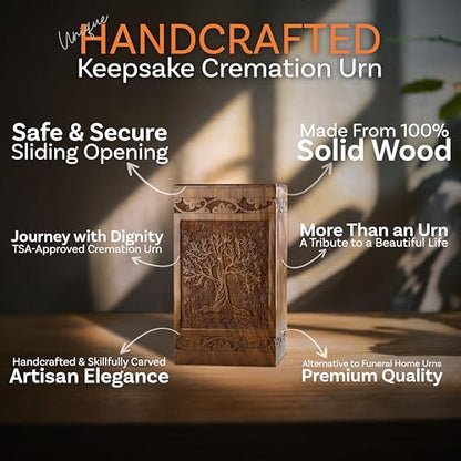 Tree of Life Wooden Keepsake Urn for Human Ashes, 20 Cu in, Rosewood - color: Rosewood Tree of Life, size: Keepsake (20 cu in)