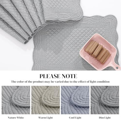 HOMBYS Quilted Placemats Set of 6 Washable-13x18 inches Rectangular Placemats for Kitchen Table-100% Cotton Fabric Rectangular Table Mats, (Dark Grey) - color: Dark Grey