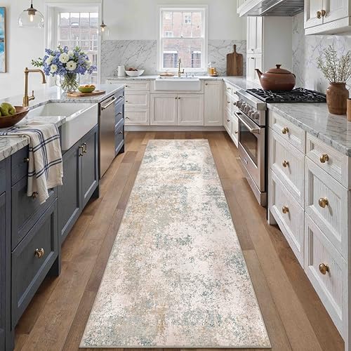 HUGEAR 2x8 Beige Blue Abstract Washable Runner Rug for Hallway - color: Beige/Blue, size: 2' x 8' (Runner)
