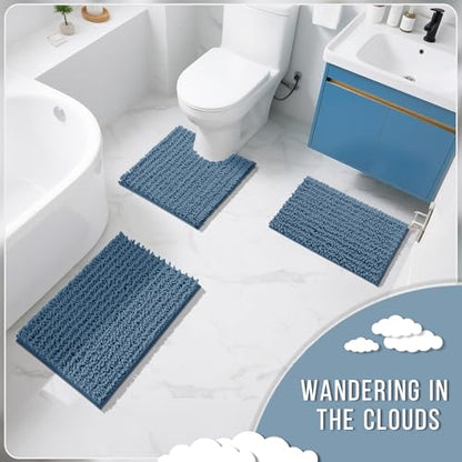Yimobra Bathroom Rugs Sets 2 Piece, Super Absorbent Bath Mat Set,Denim Blue - color: Denim Blue, size: 24''x17''+24''x20''U-Shaped