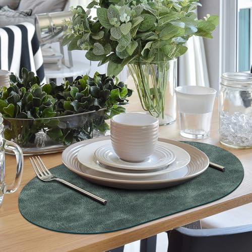 ADRIMER Oval Placemats Set of 6, Wipeable Faux Leather, Blue & Green - color: Blue & Green