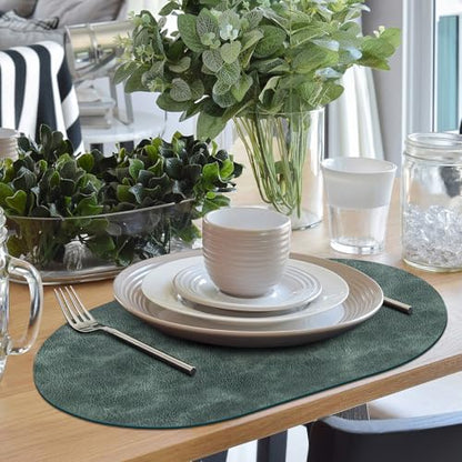 ADRIMER Oval Placemats Set of 6, Wipeable Faux Leather, Blue & Green - color: Blue & Green