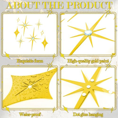 Bnesi 8 PCS Gold Wall Decor with Gold Stars,Diamond Studded Metal Wall Art - color: Gold diamond
