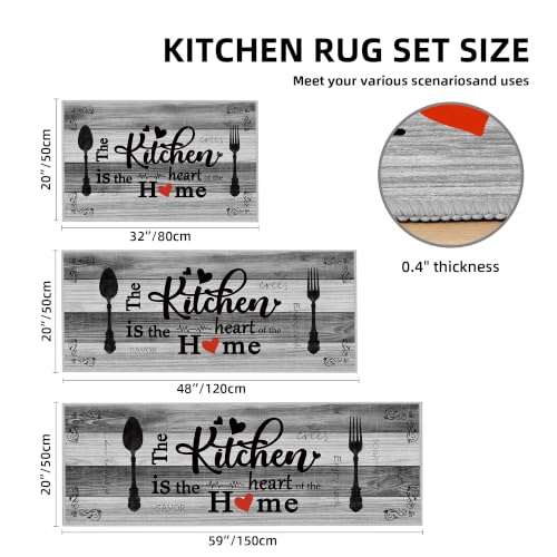 Non Slip Kitchen Mats for Floor Washable Kitchen Rugs 3 Piece, Neutral Grey - color: Heart-neutral Grey, size: 20"x32"+20"x48"+20"x59"