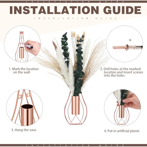 Otoolling Boho Wall Decor Set of 2, Rose Gold, Pampas,Eucalyptus - color: Rose Gold, style: Pampas,Eucalyptus