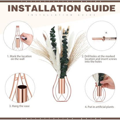 Otoolling Boho Wall Decor Set of 2, Rose Gold, Pampas,Eucalyptus - color: Rose Gold, style: Pampas,Eucalyptus