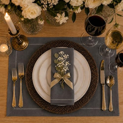 Signature Linen™ by D'Moksha, Charcoal Gray Placemats Set of 4, 14 x 19 Inch, 100% Pure Linen Table Mats, Hemstitch, Machine Washable Cloth Placemats- Fall, Weddings, Outdoor Hosting - color: Charcoal Gray, size: Set of 4 (14 X 19 Inch)