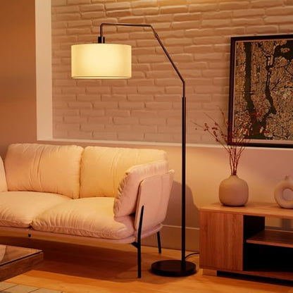 Globe Electric 65" Matte Black Floor Lamp with White Fabric Shade - color: Matte Black, White Shade (65")