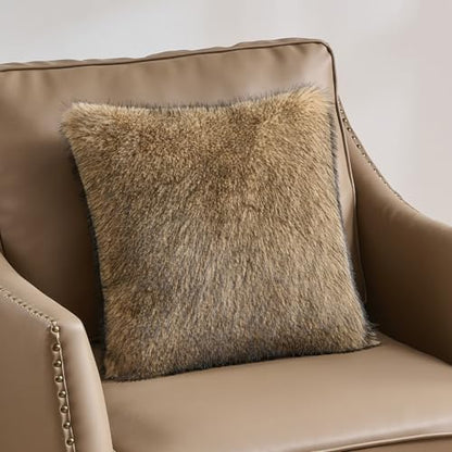 FUTEI Pack of 2 Faux Raccoon Fur Throw Pillow Covers 45 x 45 cm, Tawny - color: Tawny