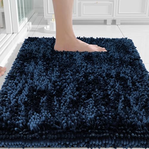 Yimobra Chenille Bathroom Rugs Non Slip, Extra Thick Soft Absorbent Bath Rug, Machine Washable Quick Dry Bath Mat for Bathroom Floor, Tub and Shower, Home Decor Accessories, 24x17, Blue - color: Blue, size: 24" X 17"