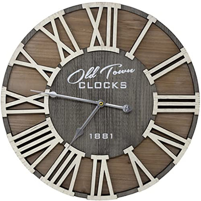 18" Rustic Farmhouse Wash Out Vintage Roman Wooden Wall Clock Silver Hands (Whitewood Lettering, 18 inch) - size: 18 inch