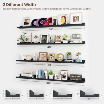 Axeman Picture Ledge Shelf, 48 Inch Black Floating Shelves Set of 4 - color: Black, size: 48 Inch